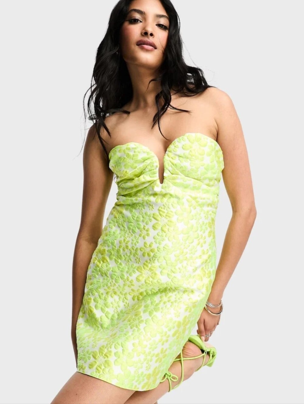 Miss Selfridge | Green / Yellow Floral A-Line Dress